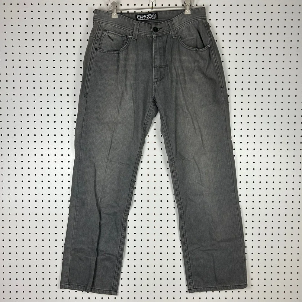 Enyce Sean Combs Co 34x32 Gray Straight Leg Denim Jeans Hip Hop Y2K Street Punk
